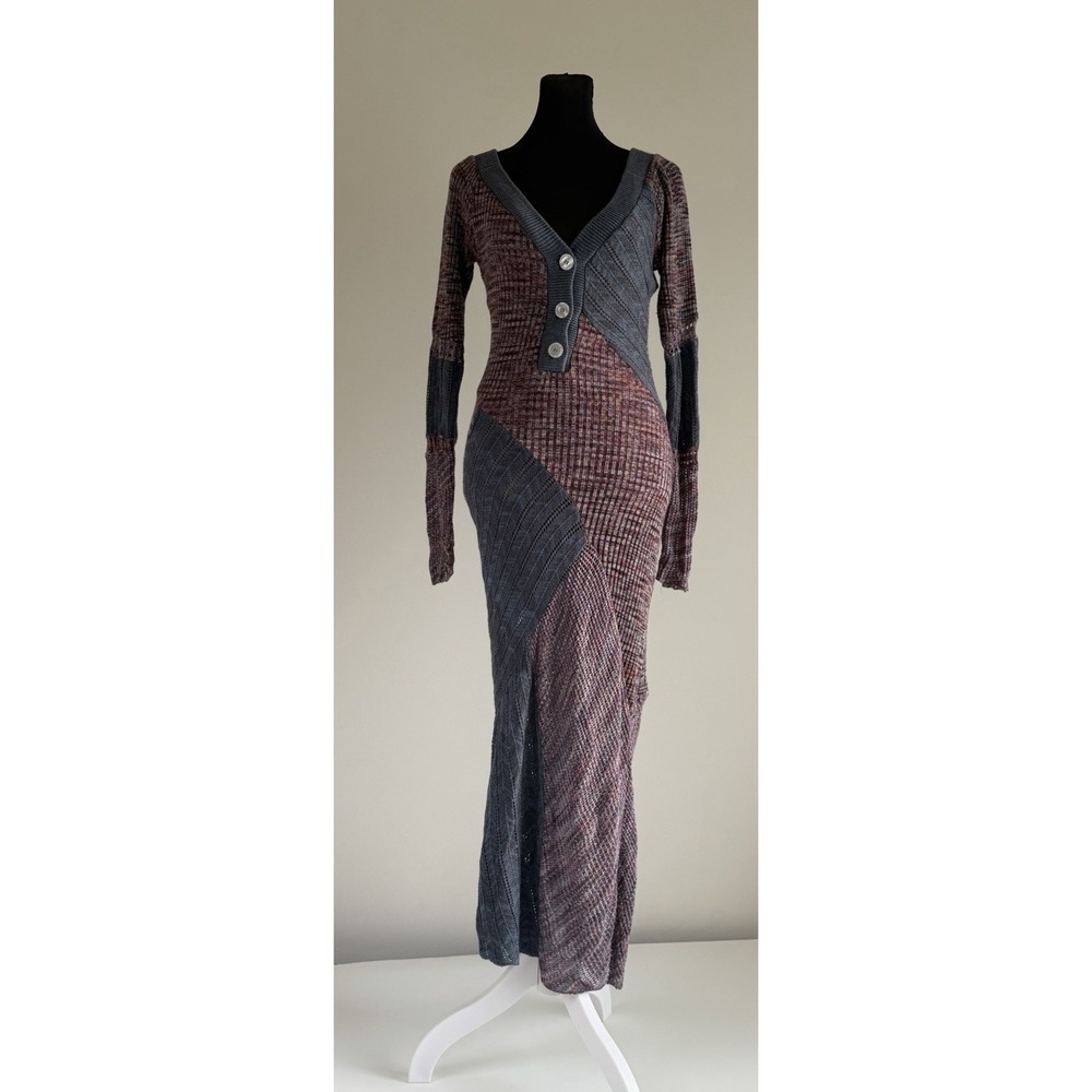 Urban Outfitters Sz S Patchwork Knit Maxi Dress Asymmetrical Boho Fairy Grunge